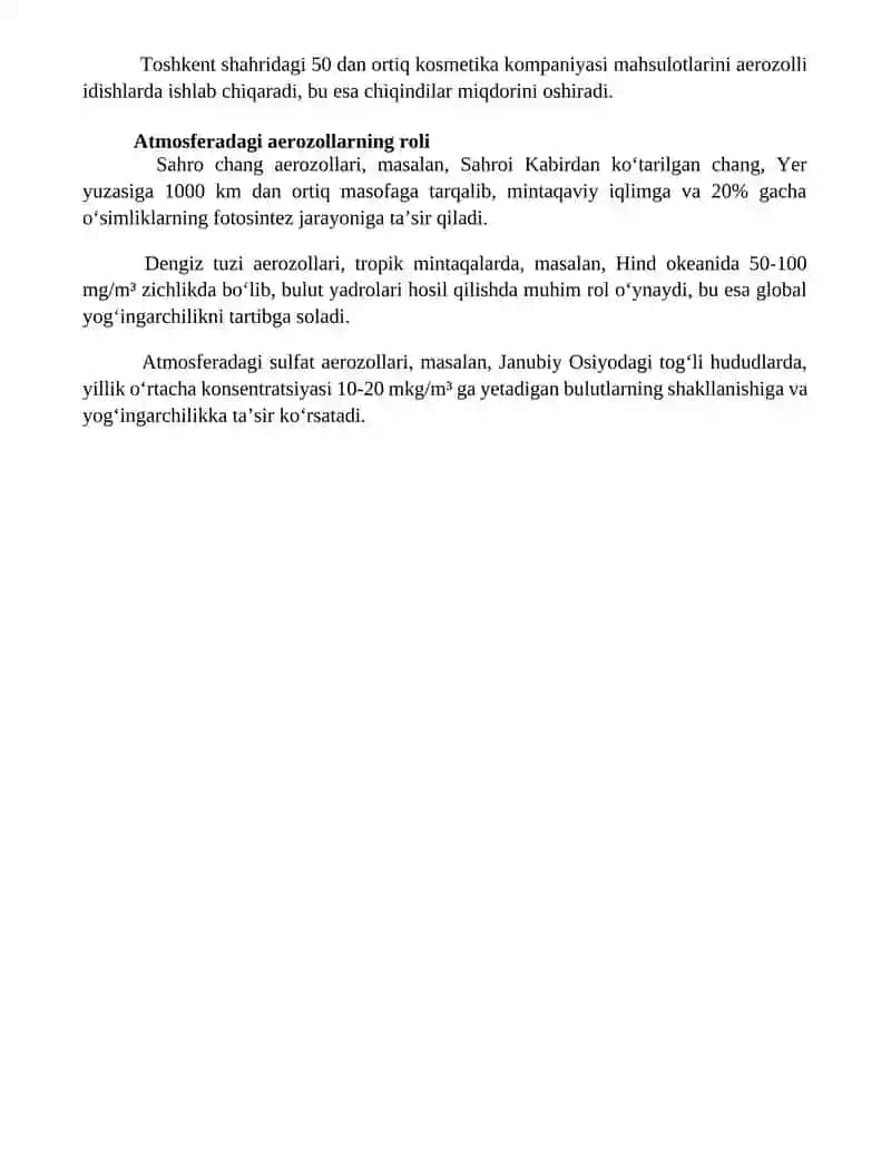 Aerozollarning ekologiyagatasiri va uni ishlab chikarishdagi ahamiyati 4