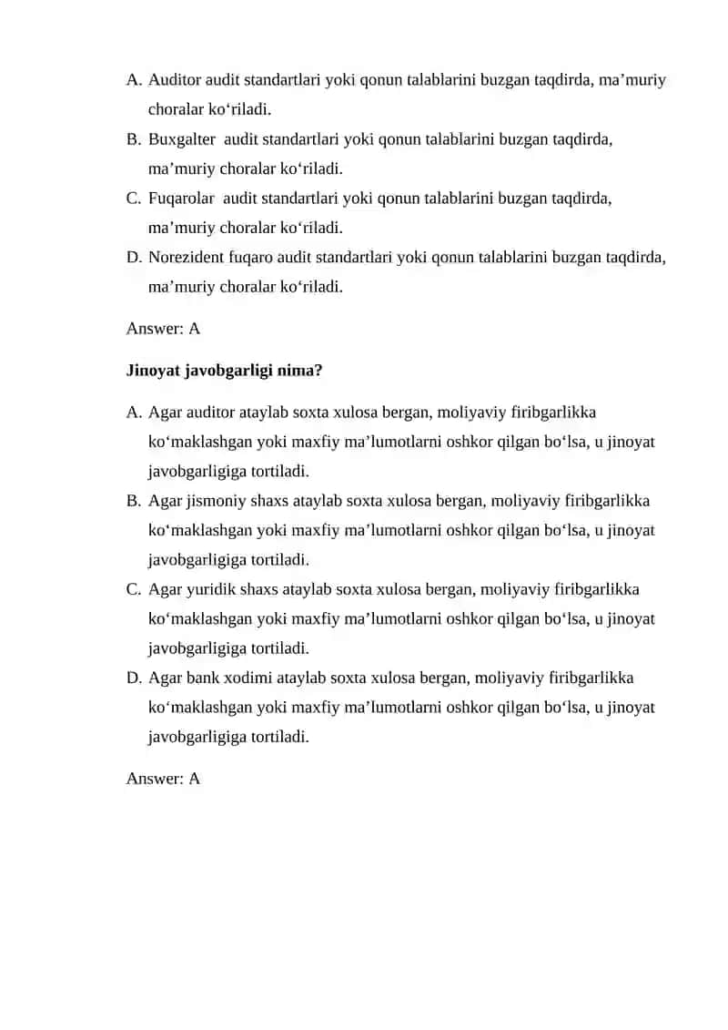 Auditorlik professional etikasi va Auditorning huquqiy javobgarligi 4