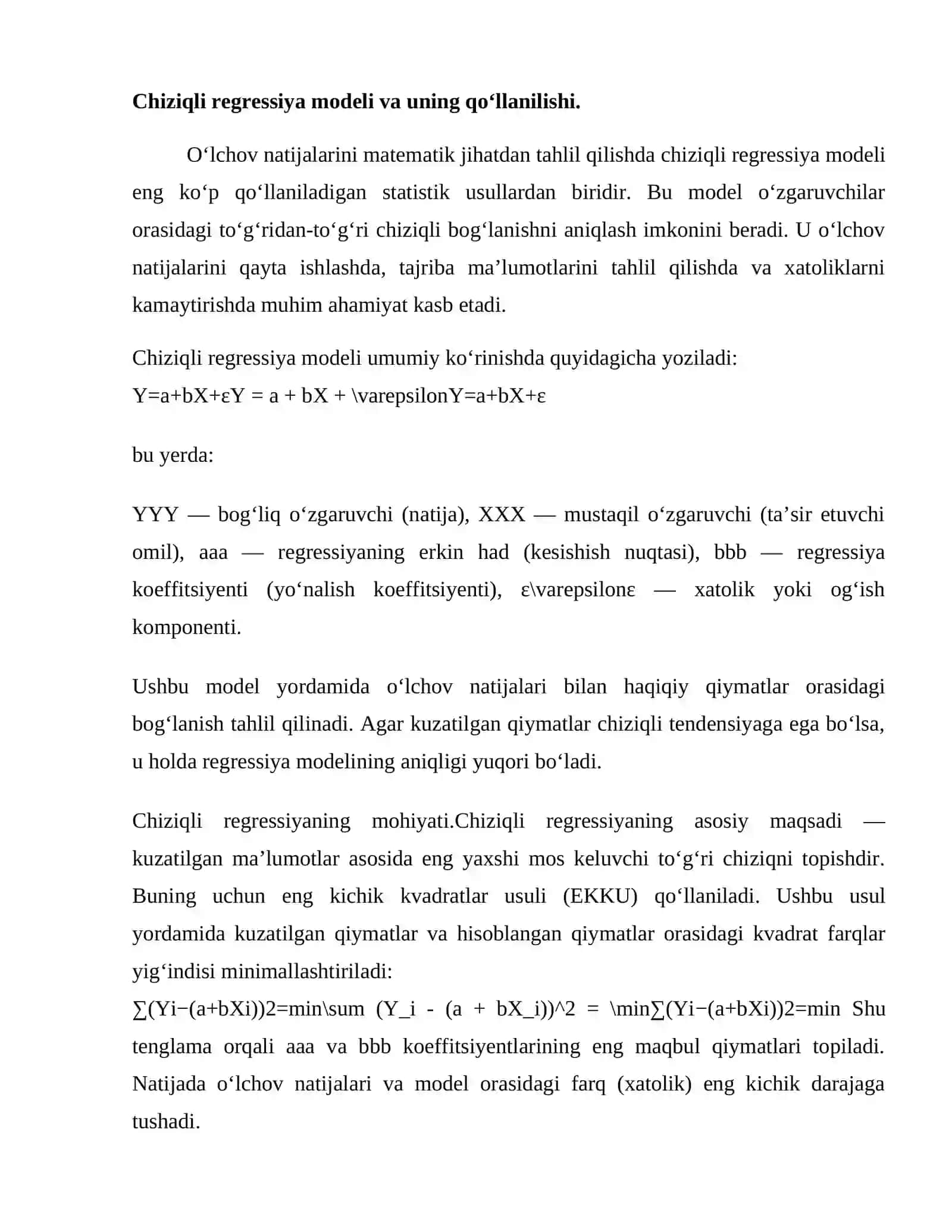 Chiziqli regressiya va so‘rov asosidagi xatolik modellari 4