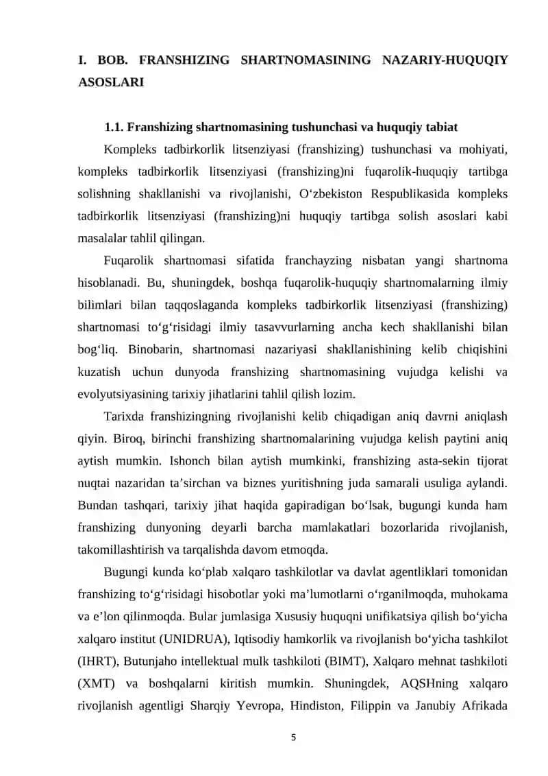 KOMPLEKS TADBIRKORLIK LITSENZIYASI (FRANSHIZING) SHARTNOMASINING FUQAROLIK-HUQUQIY XUSUSIYATLARI 4