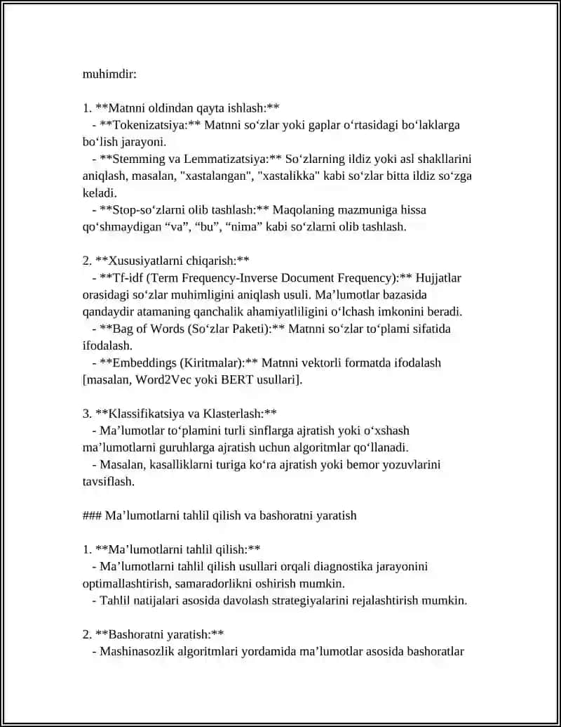 TIBBIYOTDA MATNLI AXBOROTLARNI QAYTA ISHLASH TEXNALOGIYASI 4