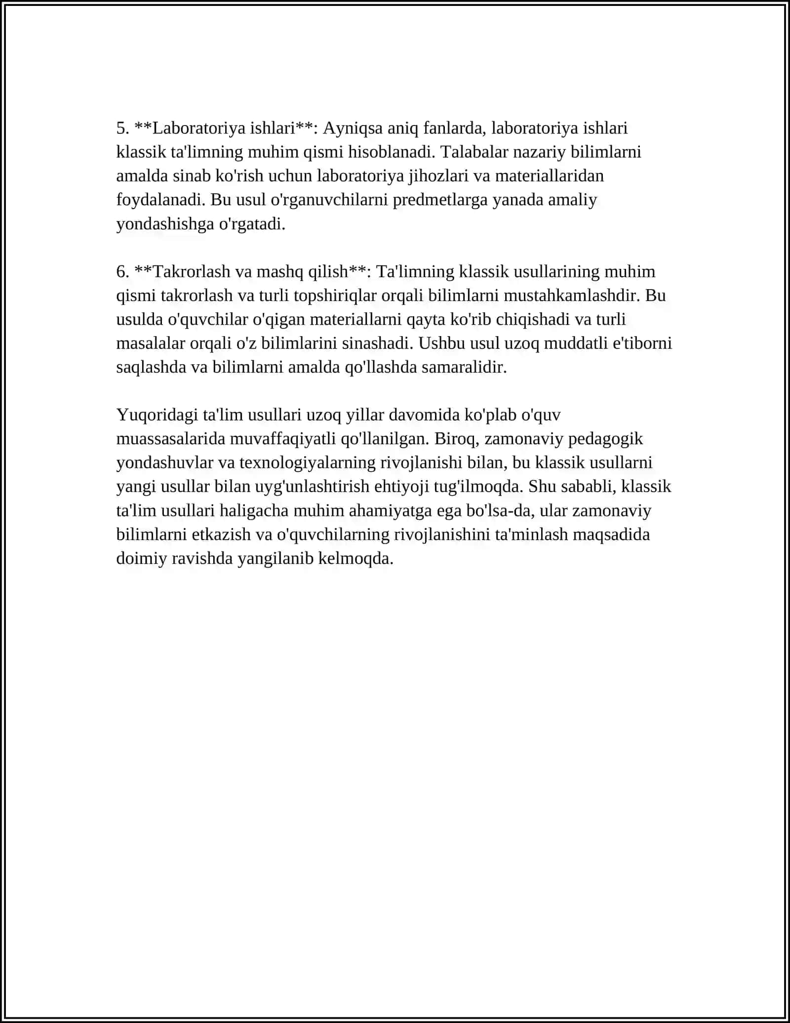 MUSTAQIL ISH Mavzu: TA'LIM METODLARI VA VOSITALARI 4