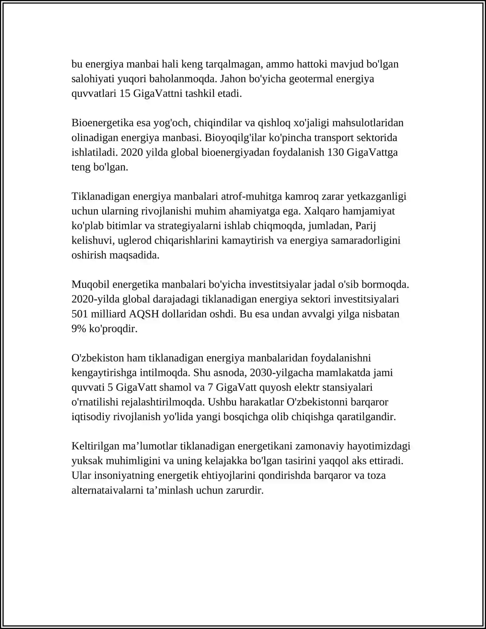 Tiklanadigan energiya manbalari haqida referat 4