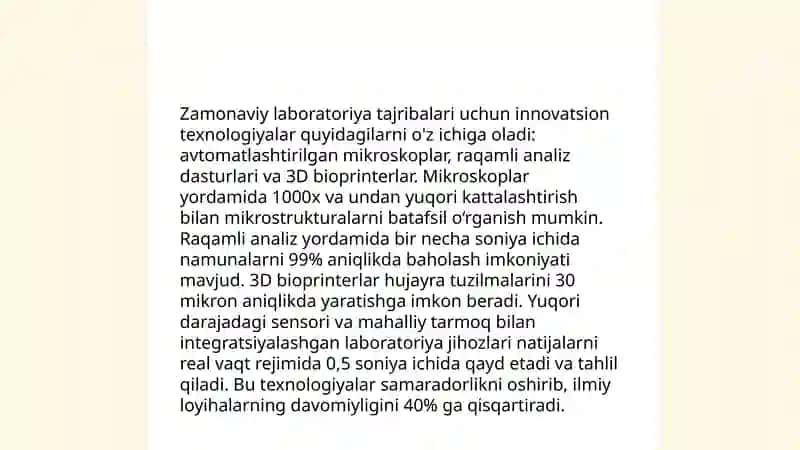 Dala va laboratoriyada tajribalar va ularning tahlili 4