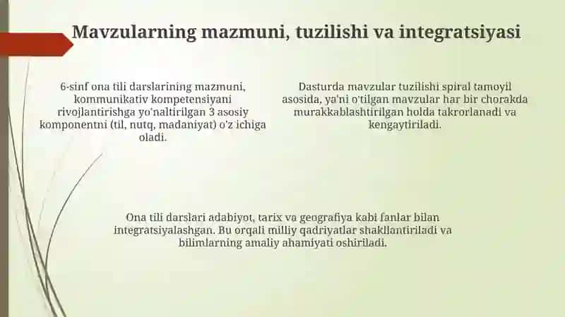 Umumiyoʻrtataʼlimmaktablarining6-sinf "onatili"darslarinimazmuninioʻrganish 4