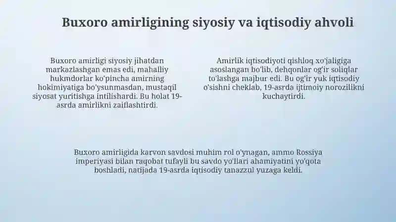 Buxoro amiriligi va Xiva xonligining Rossiy imperiyasi vassaliga aylanishi 4
