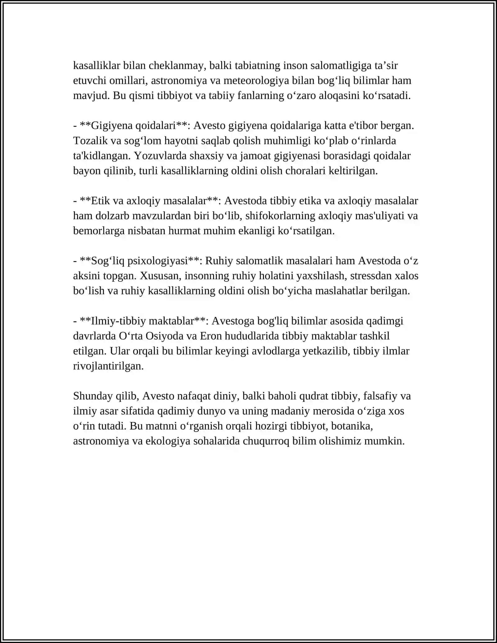 MUSTAQIL ISH Mavzu: AVESTONING TIBBIYOTDAGI O'RNI 4