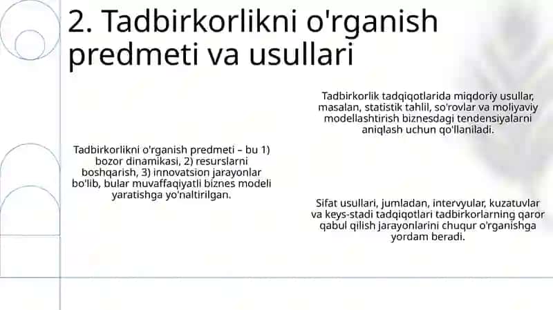 Tadbirkorlik asoslari fanining predmeti va oʻrganish usullari 4