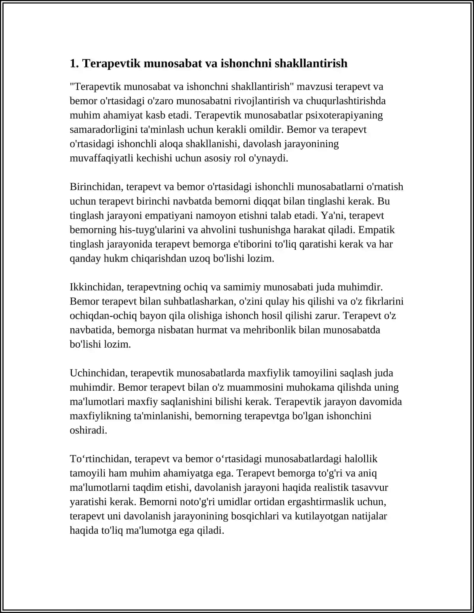 "Terapevtik bemorlar bilan munosabatda bo'lish psixologiyasi" 4