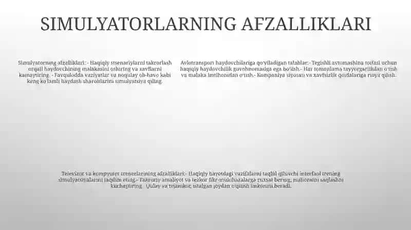 Avlotransport Vositalari Haydovchilariga Qo’Yiladigan Talablar Televizion VaKompyuterTrinajorlar 4
