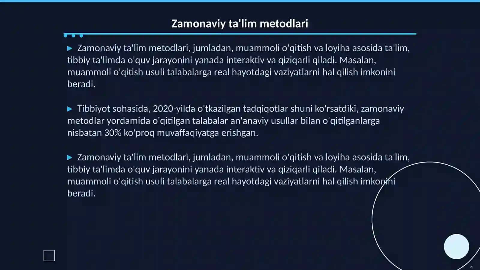 Tibbiy ta'limda zamonaviy pedagogik texnologiyalarning qo'llanilishi zaruriyati 4