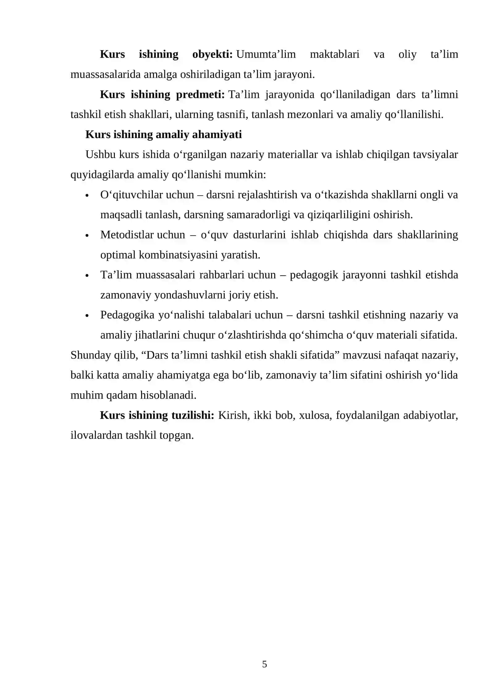 Dars ta’limni tashkil etish shakllari va ularning pedagogik samaradorligi 4
