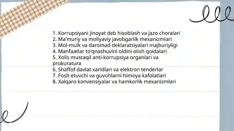 Jamiyatda korrupsiyaga qarshi kurashish choralari 4