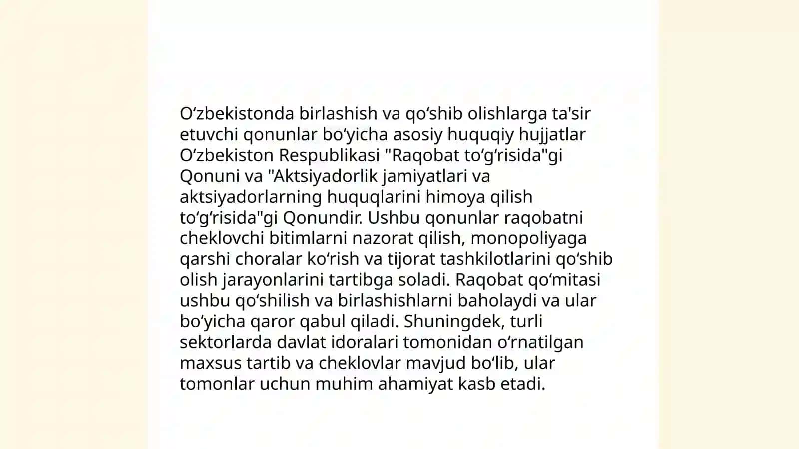 O’zbekistonda Korporativ birlashishlar va qo’shib olishlar tahlili va istiqbollari 4