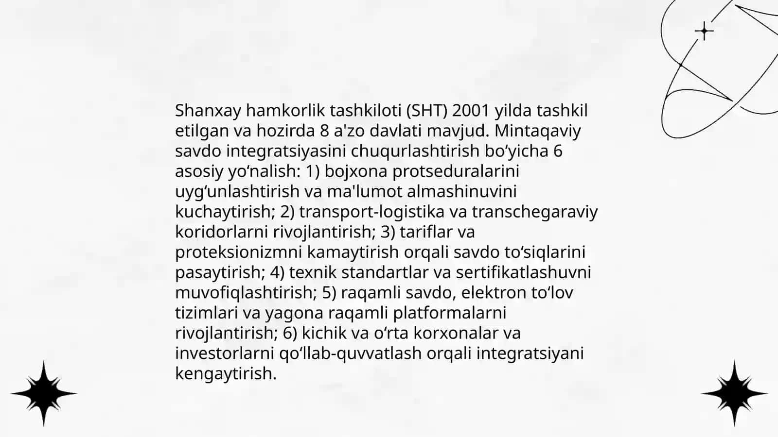 Shanxay hamkorlik tashkiloti milliy manfatlar va iqtisodiy integratsiyalar 4