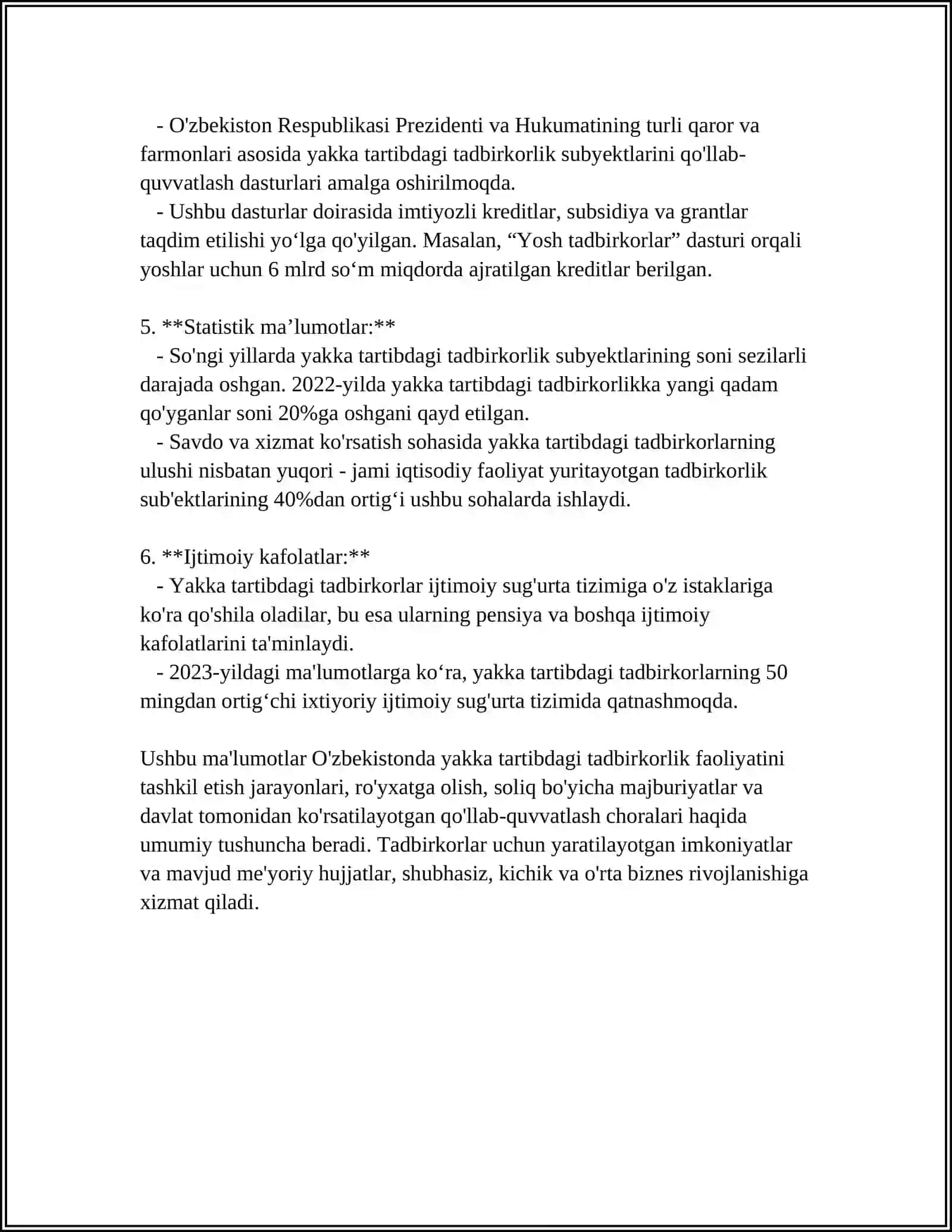 Yakka tartibdagi tadbirkorlik faoliyatining huquqiy asoslari 4