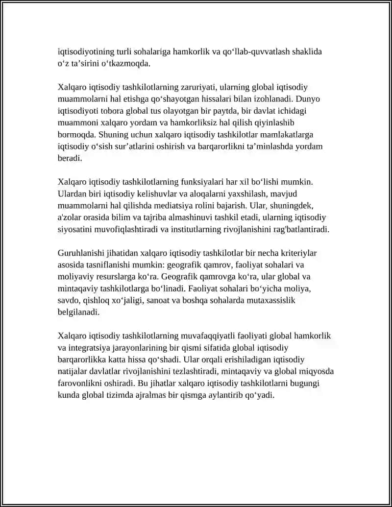 XALQARO IQTISODIY TASHKILOTLAR: MOHIYATI, ZARURIYATI, FUNKTSIYALARI VA GURUXLANISHI 4