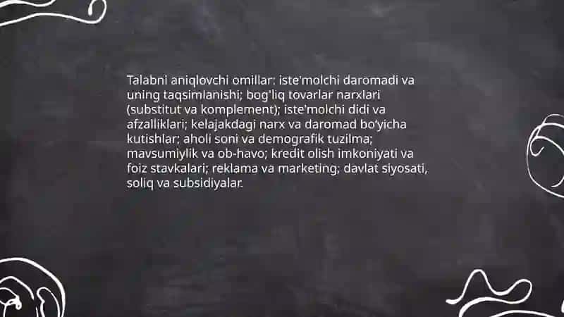 Talab va taklif nazariyasi. Bozor muvozanati 4
