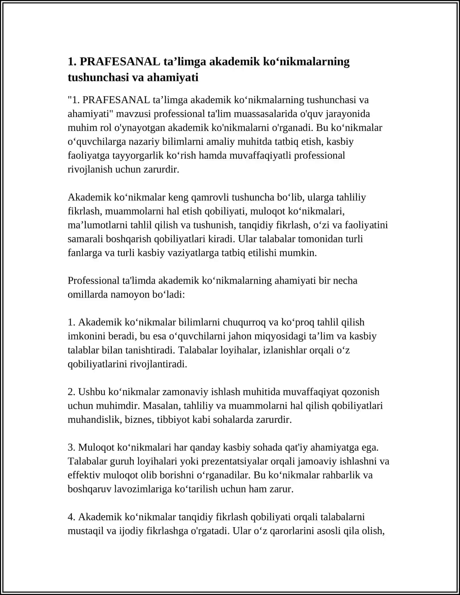 PRAFESANAL TALIMGA AKADEMIK KONIKMALLARNING OʻRNI 4