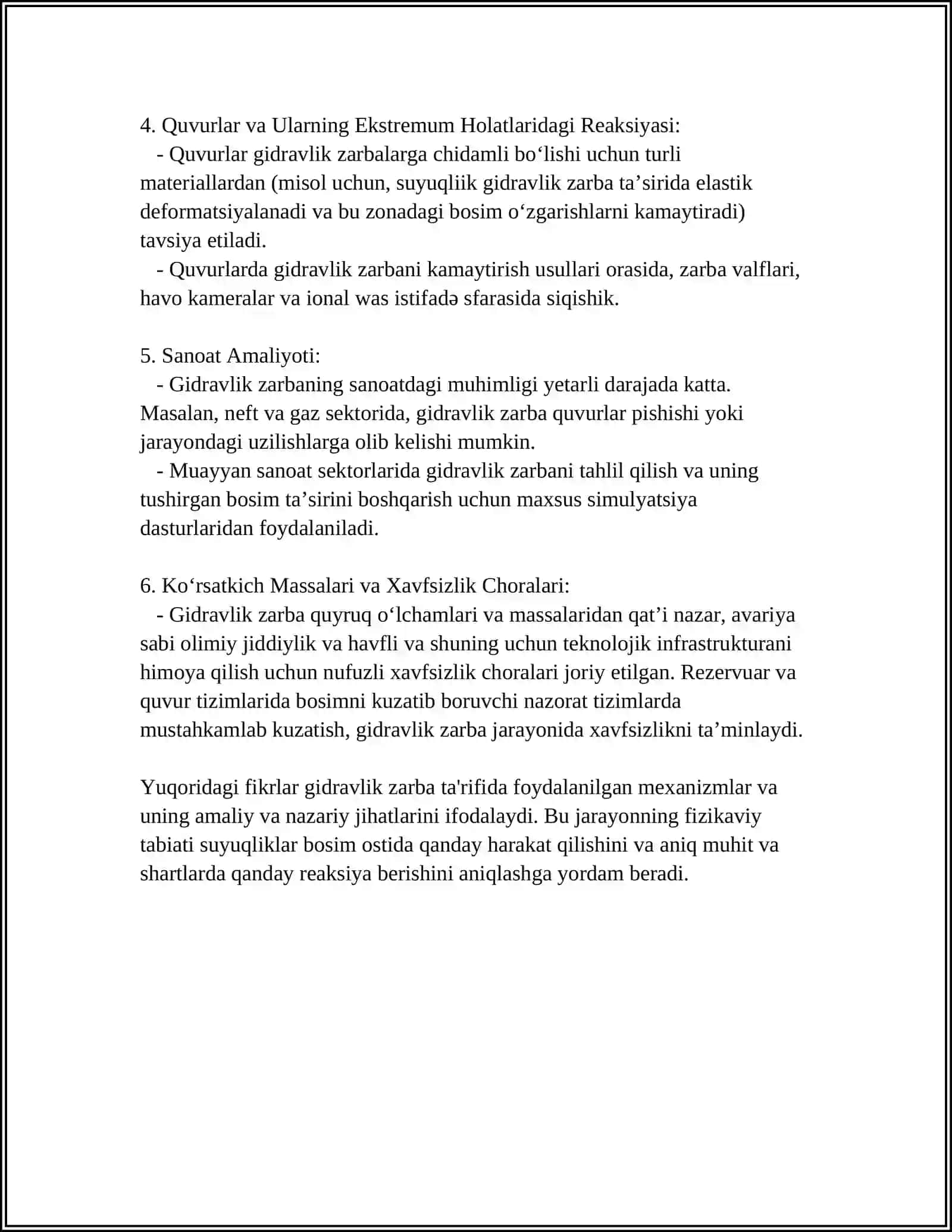 MUSTAQIL ISH Mavzu: SUYUQLIK VA GAZLARDA QUVURLARDAGI GIDRAVLIK ZARBA 4