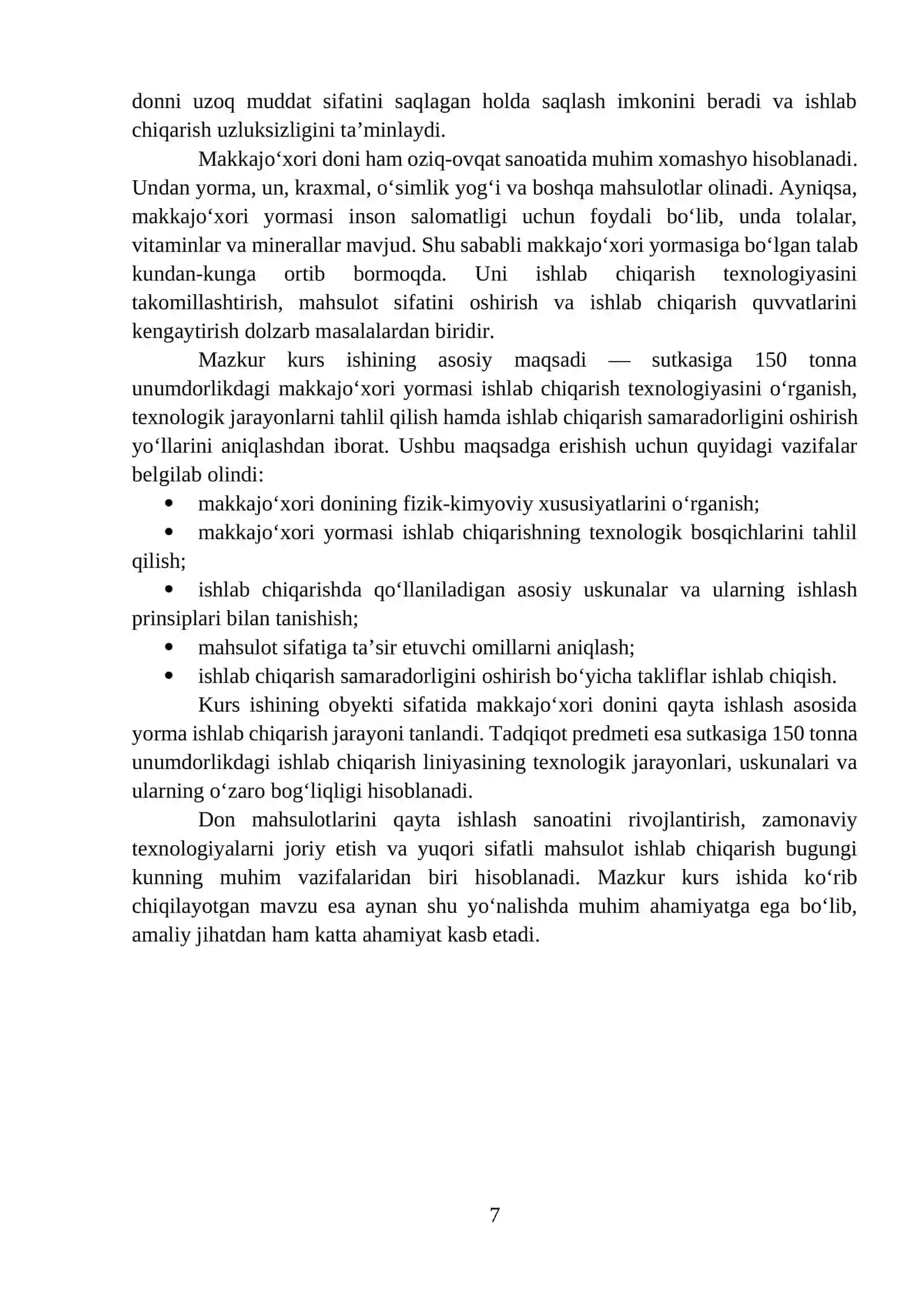 Sutkasiga 150 t/s unumdorlikdagi makkajo'xori yormasi ishlab chiqarish texnologiyasi 4