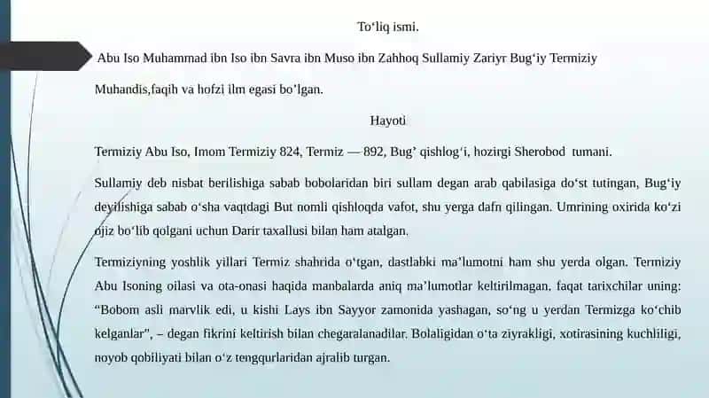 Imomat - Termiziyoning axloqiy qiyofasito'g'risida 4