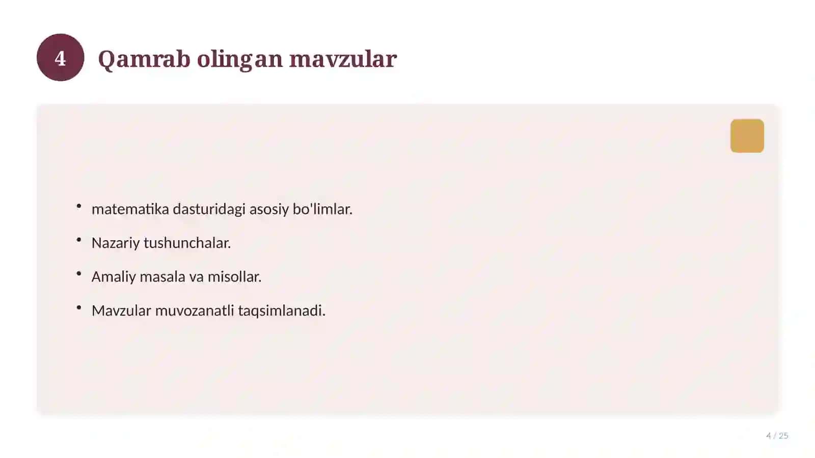 Matematika fanidan 5-sinf test savollari to'plami 4