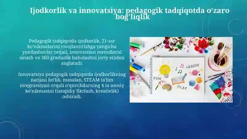 Pedagogik tadqiqotlarda ijodning namoyon bo'lishi 4