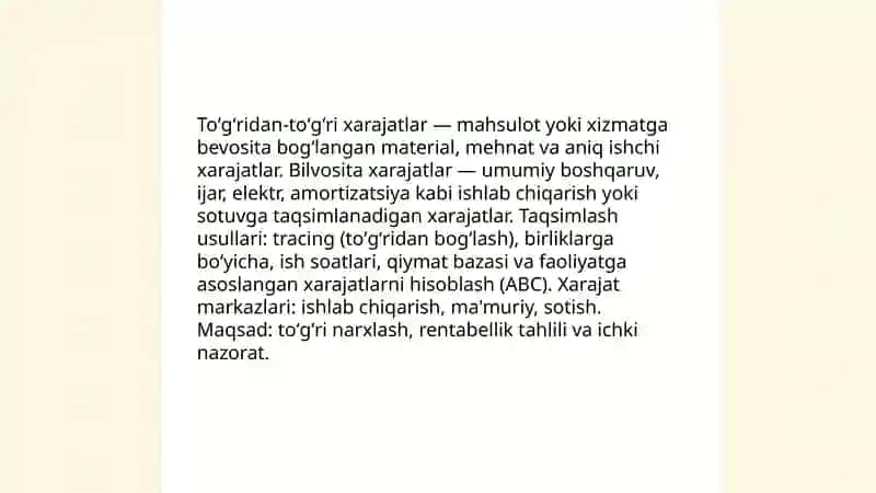 Biznes xarajatlarini hisobga olish va taqsimlash 4