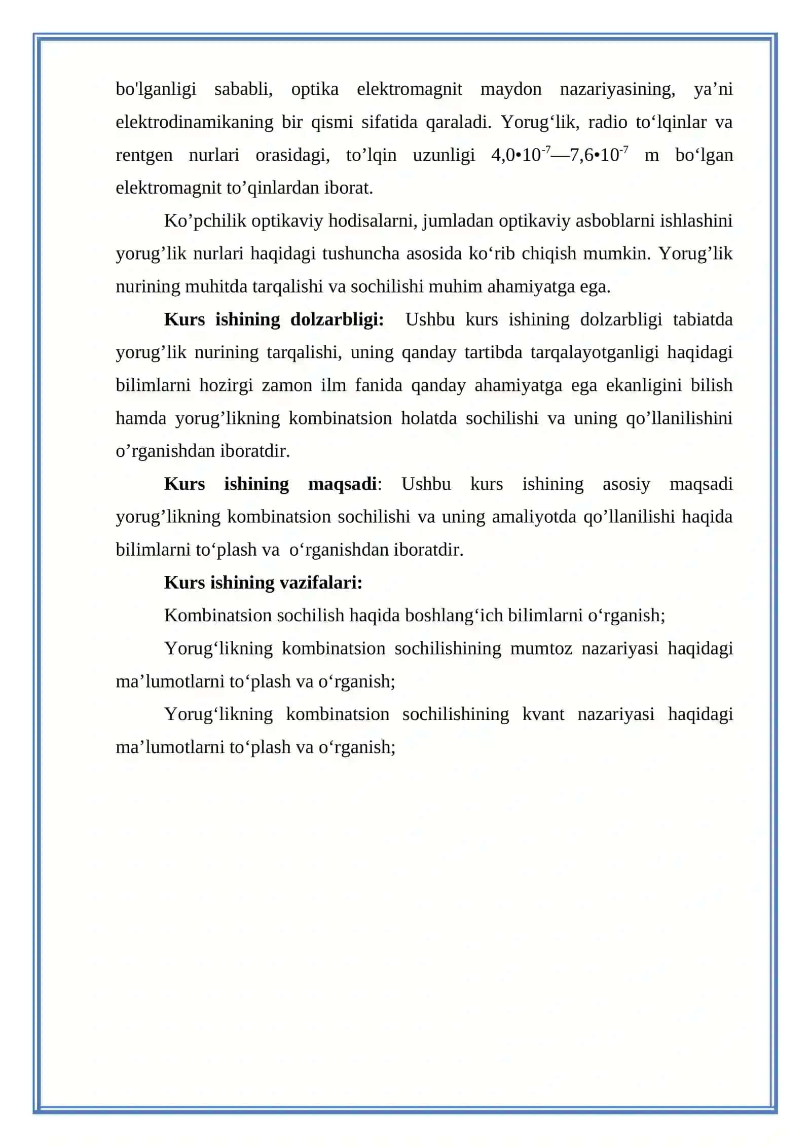 Yorug‘likning kombinatsion sochilishi  va uning qo‘llanilishi mavzusida tayyor 18 betlik kurs ishi 4