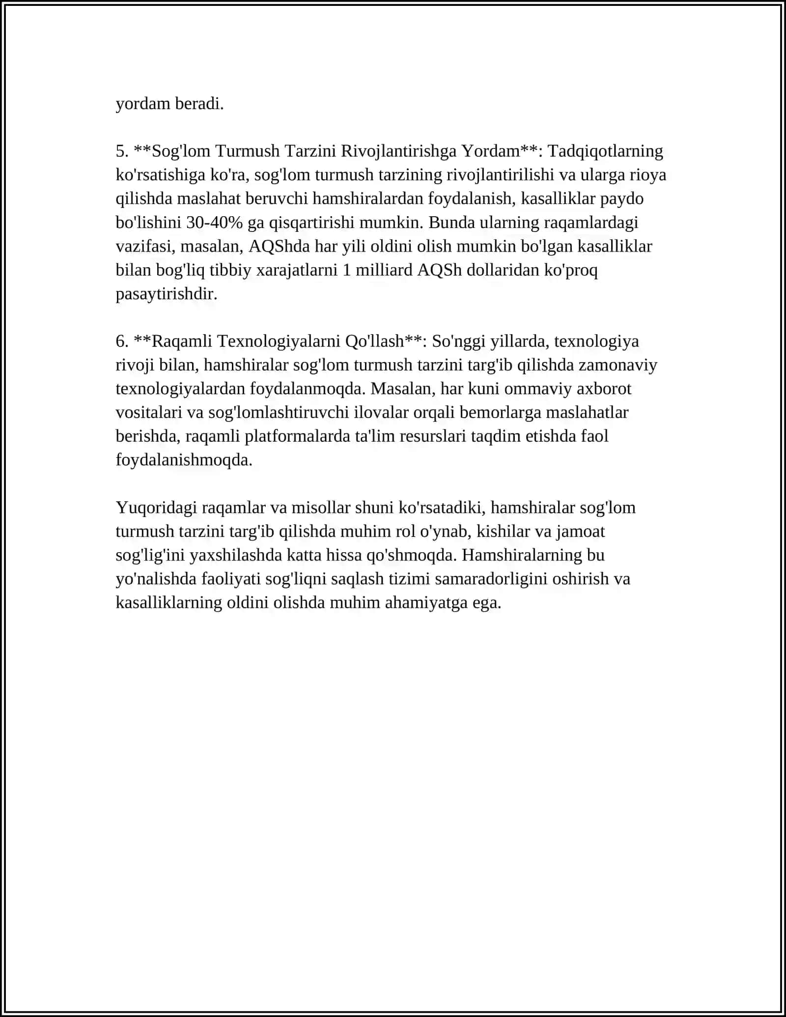 AHOLI ORASIDAGI SOG'LOM TURMUSH TARZINI SHAKLLANTIRISHDA HAMSHIRANING ORNI 4