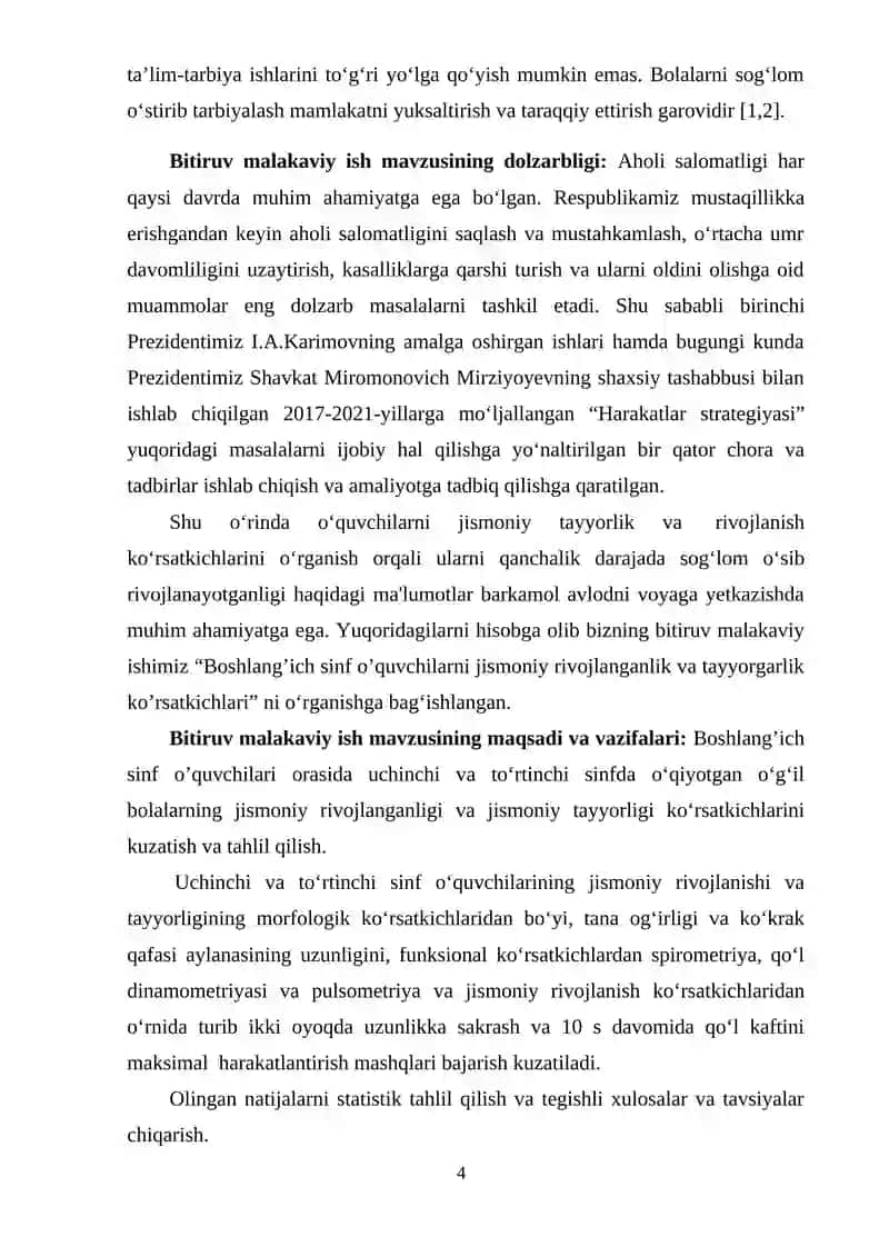 BOSHLANG’ICH SINF O’QUVCHILARNI JISMONIY RIVOJLANGANLIK VA TAYYORGARLIK KO’RSATKICHLARI 4