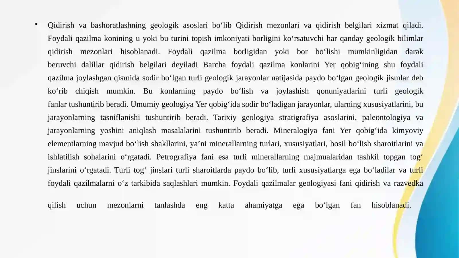 Razvedka qilish maqsadida  foydali qazilma boyliklarini tartiblash, guruhlarga ajratish 4