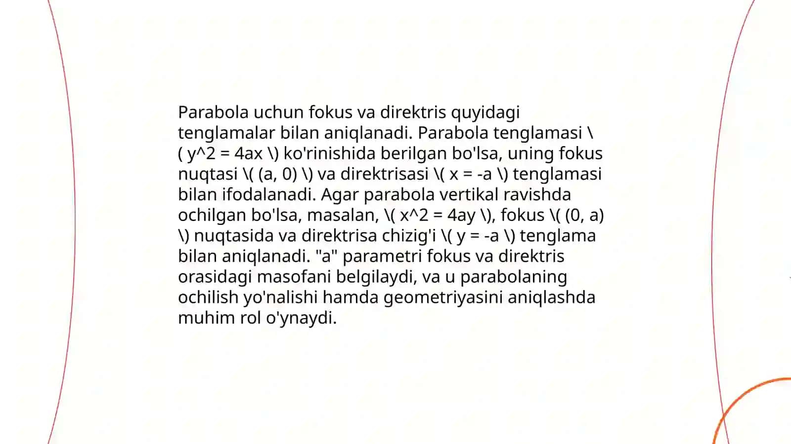 Parabola, Elleps va Geperbolaning qutb koordinatalar sistemasidagi tenglamalar 4