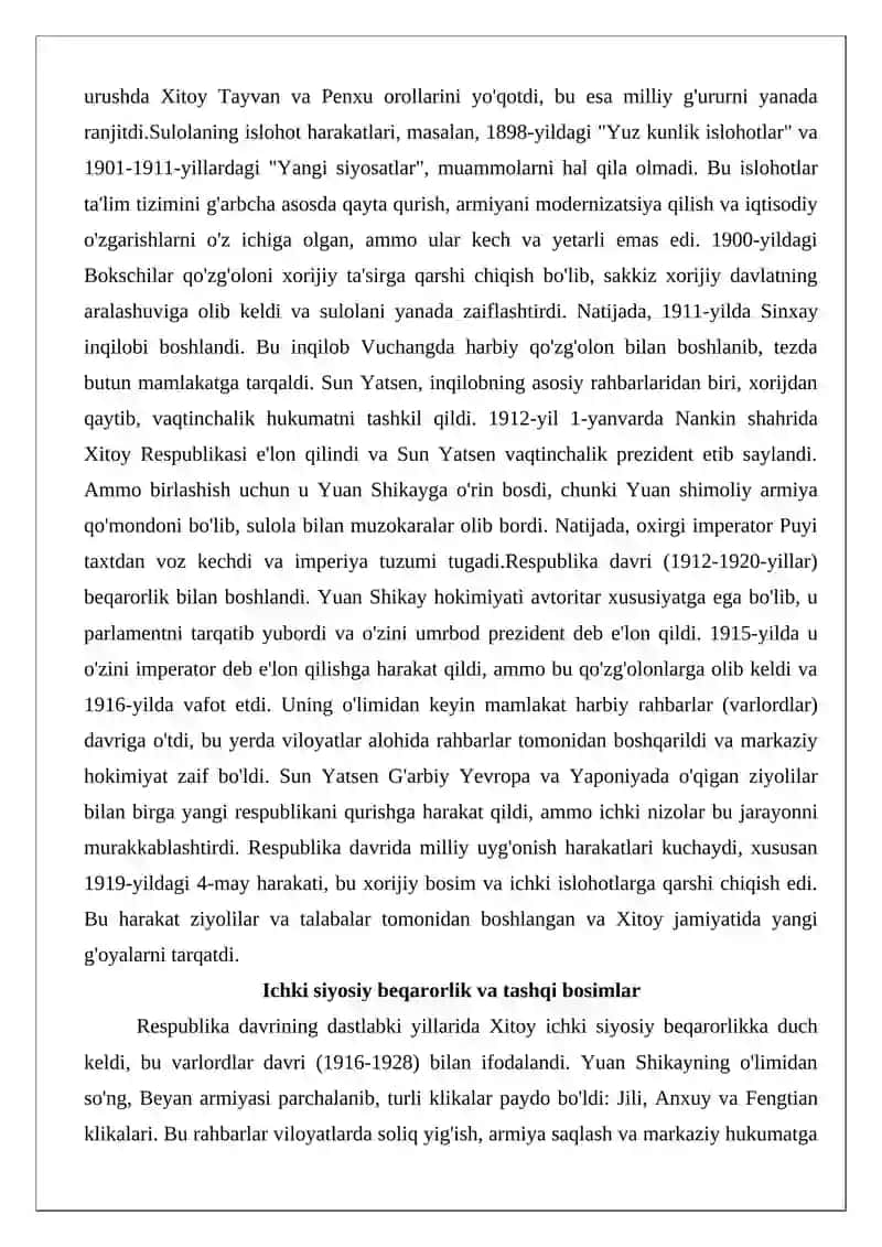 XX–XXI asrlarda Xitoyning global qudratga aylanish jarayoni 4