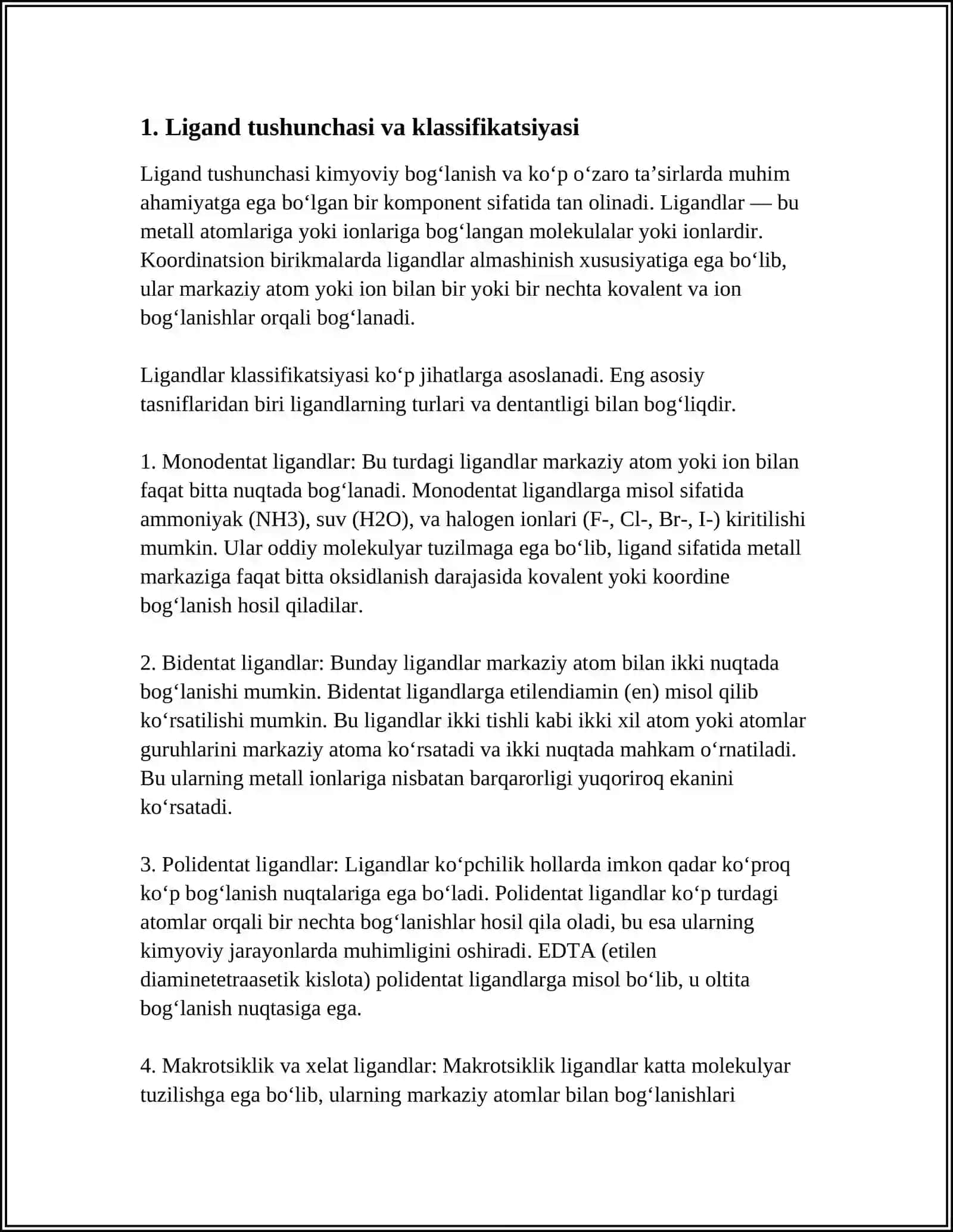 LIGANDLAR.TURLARI DENTANTLIGI VA KOORDINATSION XOSSALARI 4