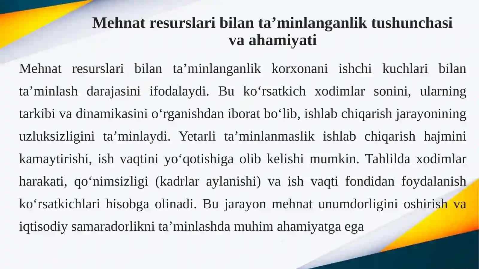 MEHNAT RESURSLARI BILAN TA’MINLANGANLIK VA MEHNAT UNUMDORLIGI TAHLILI 4