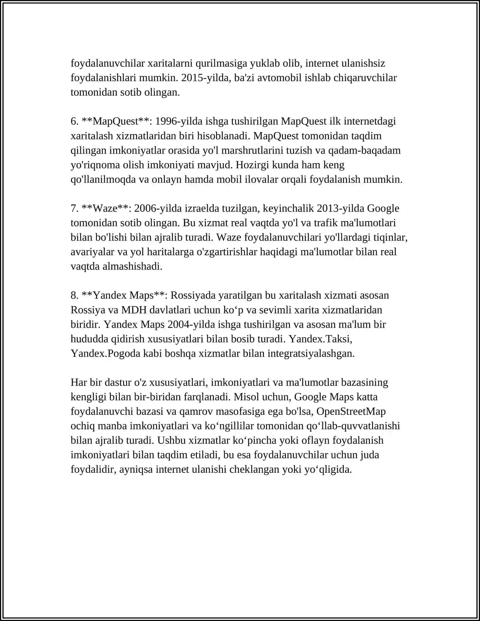 OCHIQ MANBALARDAN FOYDALANIB DUNYO XARITASINI CHIZISH VA MAMLAKATLAR POYTAXTLARI VA YIRIK SHAHARLARNI BELGILASH 4