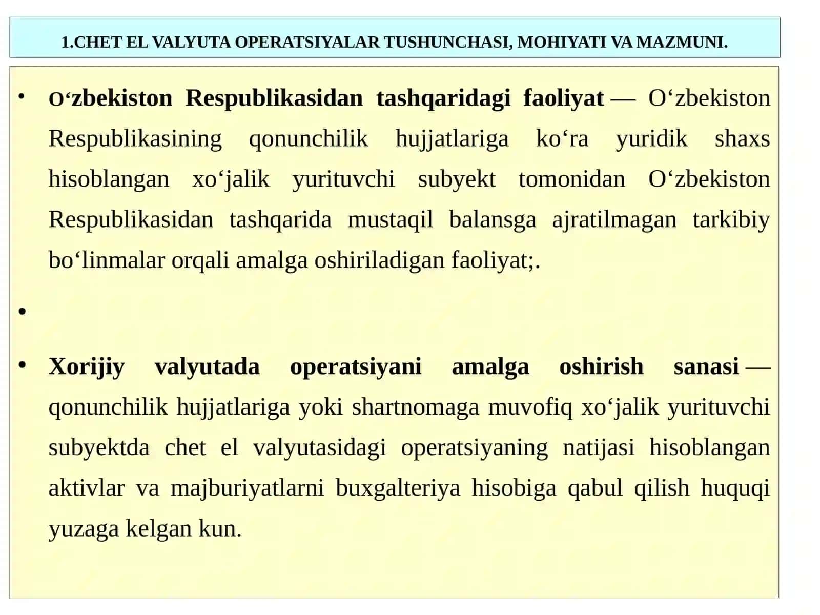 CHET EL VALYUTASIDAGI OPERATSIYALAR HISOBINI MOLIYAVIY HISOBOTDA AKS ETTIRISH QOIDALARI. (MHXS (IAS, IFRS) 21) 21-sonli BHMS 4