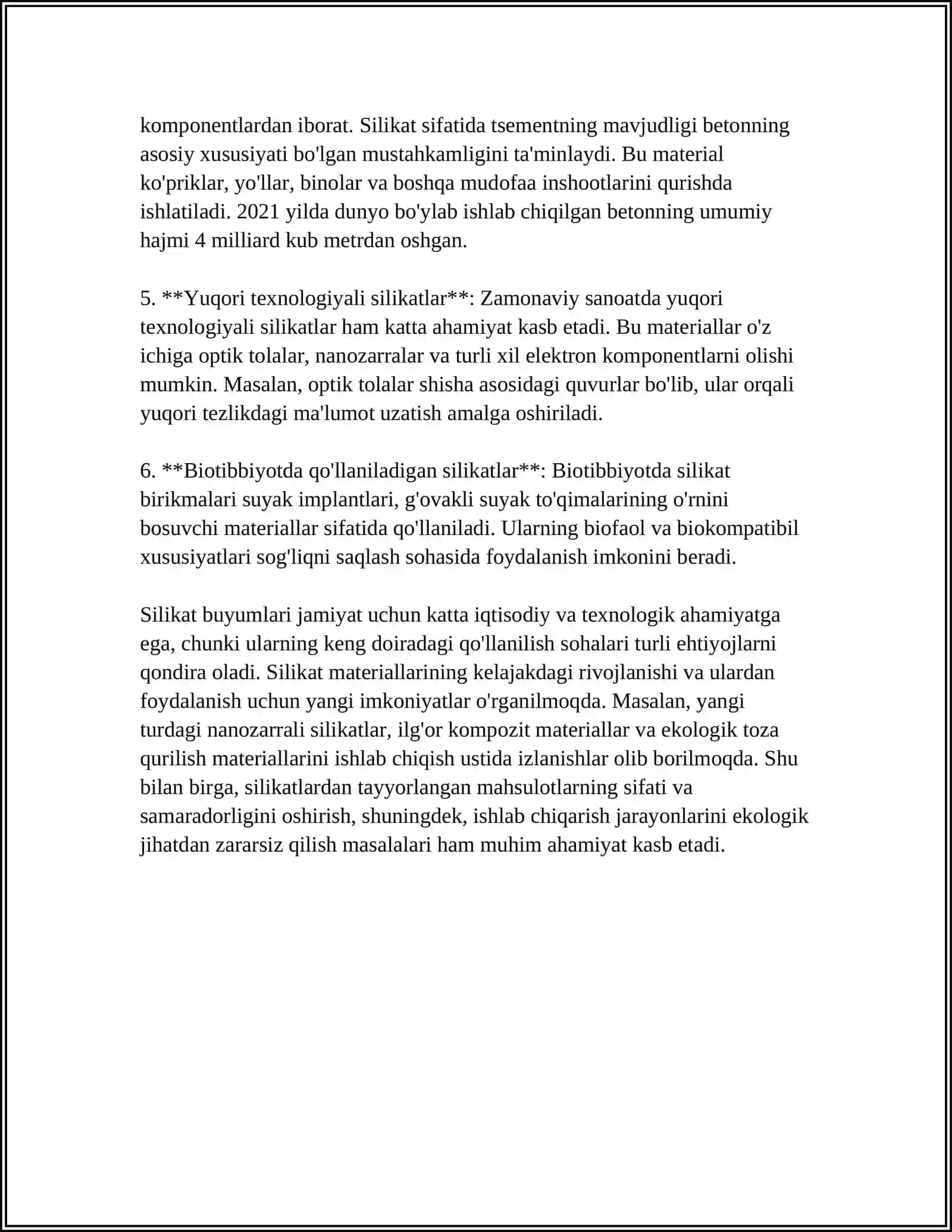 SILIKAT BUYUMLARI, ULARNING XALQ XO`JALIGIDAGI AHAMIYATI. KERAMIB BUYUMLAR, CHINNI VA SHISHA ISHLAB CHIQARISH 4