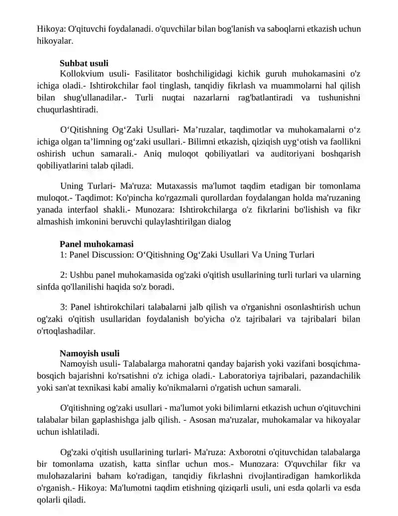 Og'zaki ta'lim usullari 4