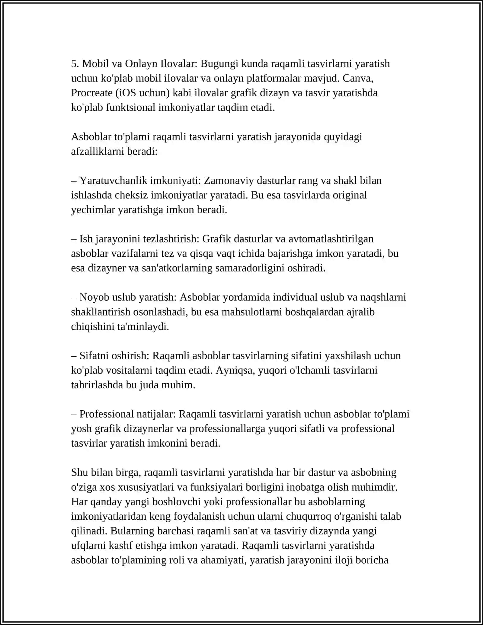 RAQAMLI TASVIRLARNI YARATISH VA QAYTA ISHLASHDA ASBOBLAR TO'PLAMINING O'RNI 4