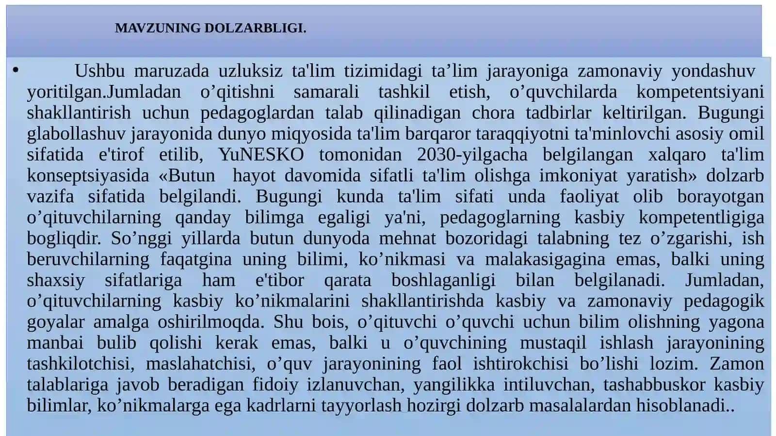 O’ZBEKISTON RESPUBLIKASIDA TA’LIM TIZIMINI RIVOJLANTIRISHNINIG KONSEPTUAL ASOSLARI 4