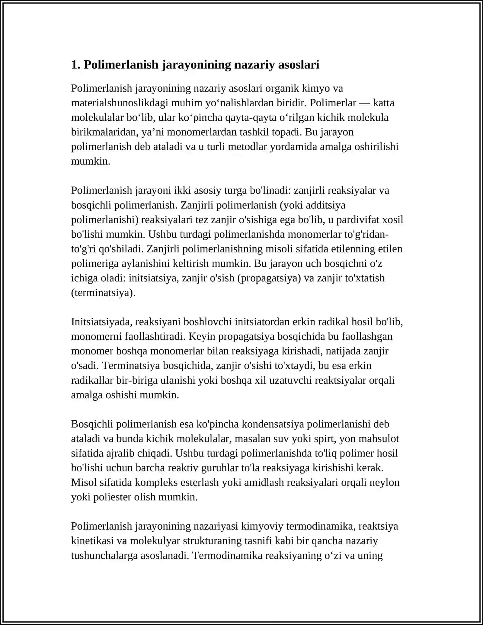 POLIMERLANISH JARAYONINING TEXNOLOGIK USULLARI 4