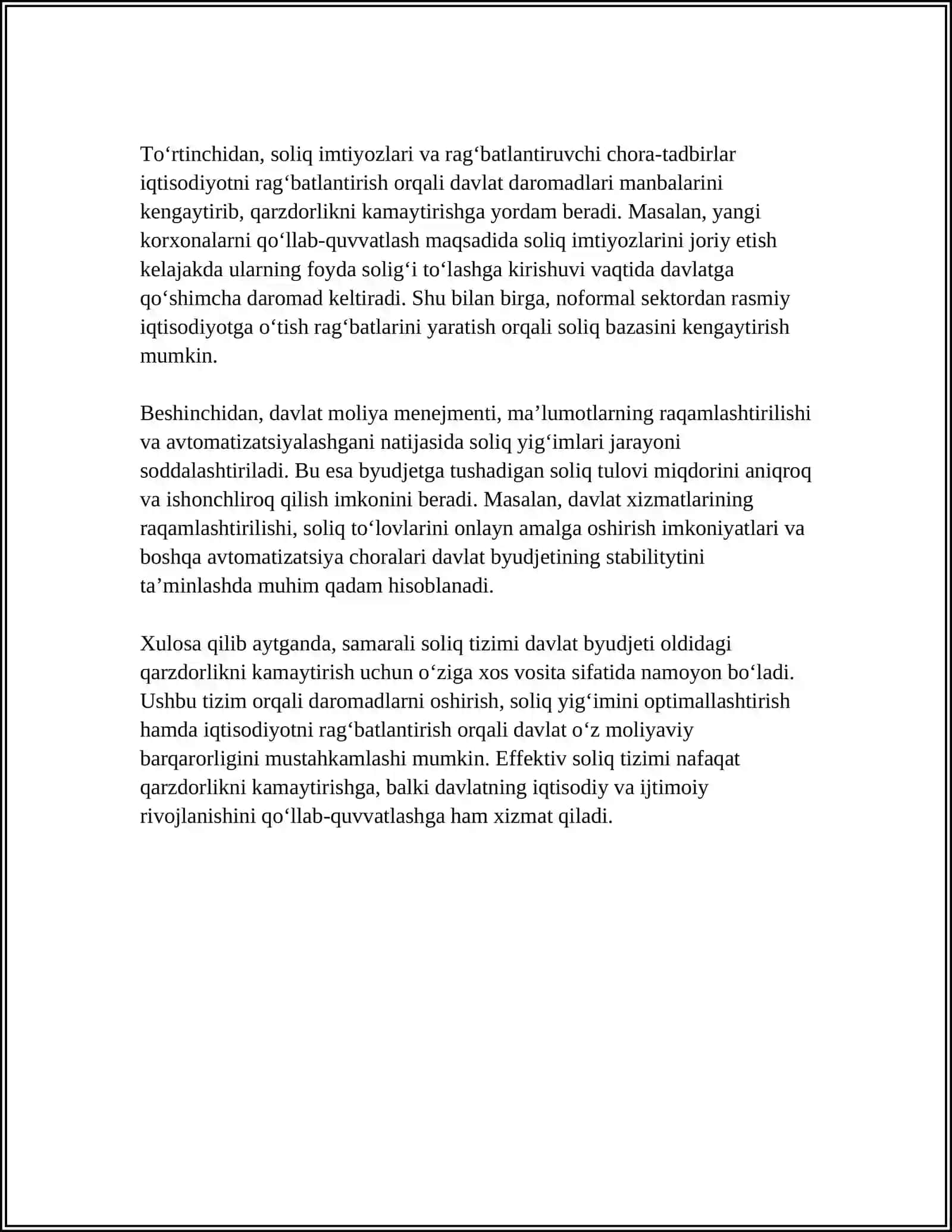 IQTISODIYOT SUB'EKTLARINING BYUDJET OLDIDAGI QARZDORLIGINI KAMAYTIRISHDA SOLIQ ORGANLARINING ROLI 4