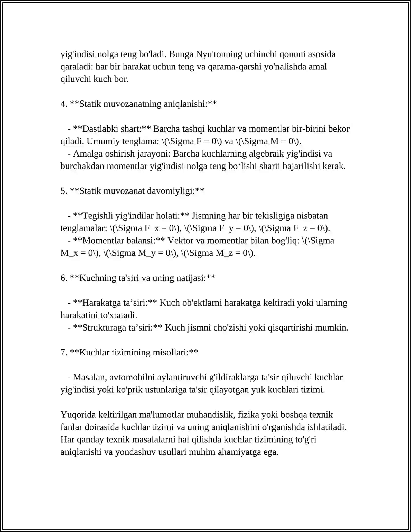 TEKISLIKDA JOYLASHGAN KUCHLAR TIZIMI 4