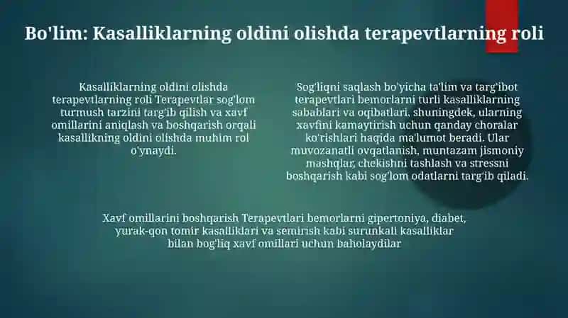 Yaradorlarda Ichki A'Zolar Kasalliklari Profilaktikasida Terapevtlarning O'Rni Va Vazifalari 4