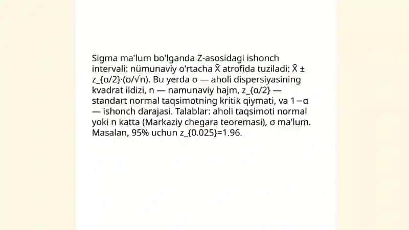 Ortacha miqdor uchun ishonch intervali: ta'rif va maqsad 4