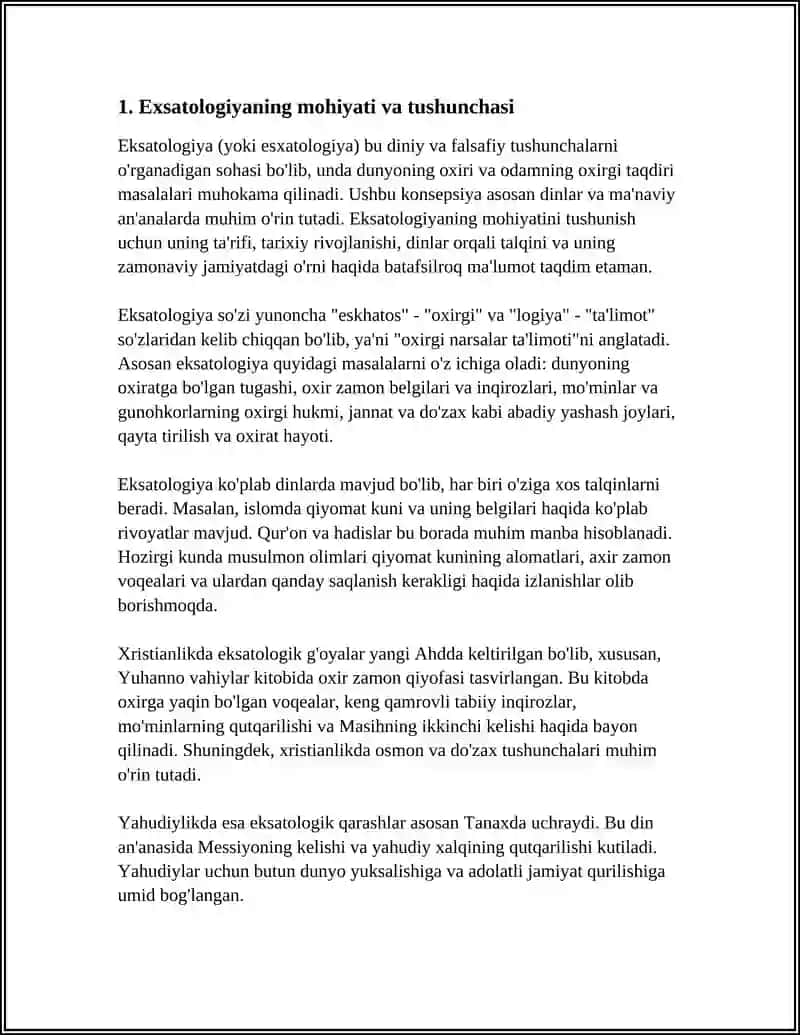 EXSATOLOGIYANING MOHIYATI: QIYOMOT VA OXIRAT DUNYOSI 4