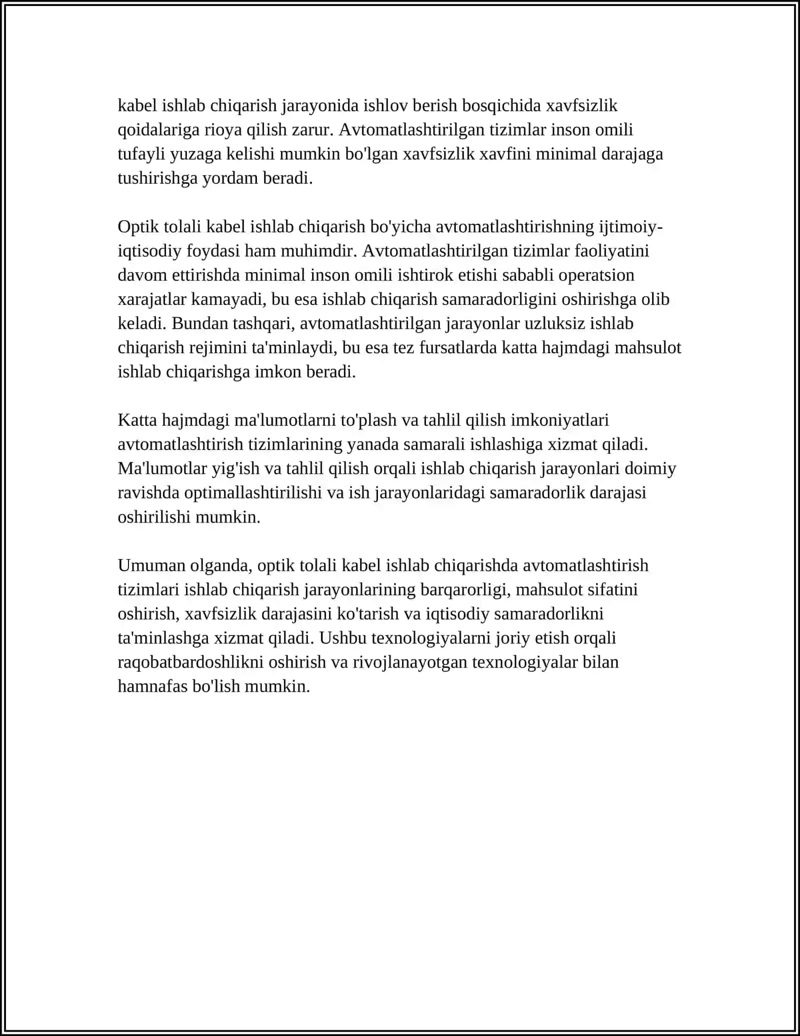OPTIK TOLALI KABEL ISHLAB CHIQARISH JARAYONLARINI AFTOMATLASHTIRISH 4